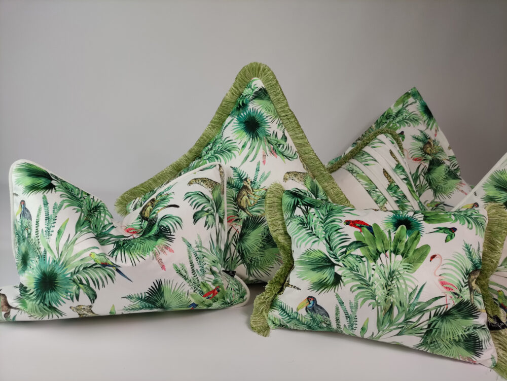 designer tropical velvet cushions with piping border fringe set of 6 1 1