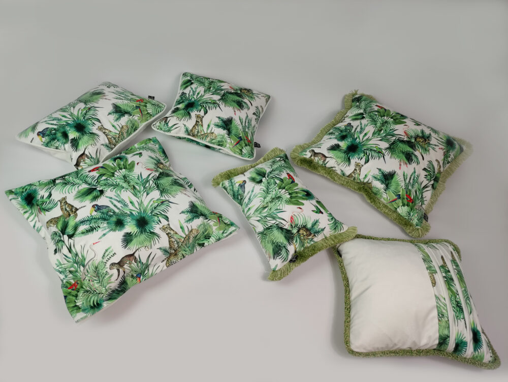 tropical velvet cushions with piping border fringe set of 6 1 1