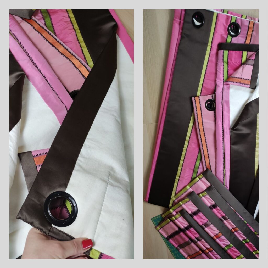 Contrast Border Curtain Repair for Faded and Fraying Edges Sun-damaged curtain edge restoration with added contrast fabric border