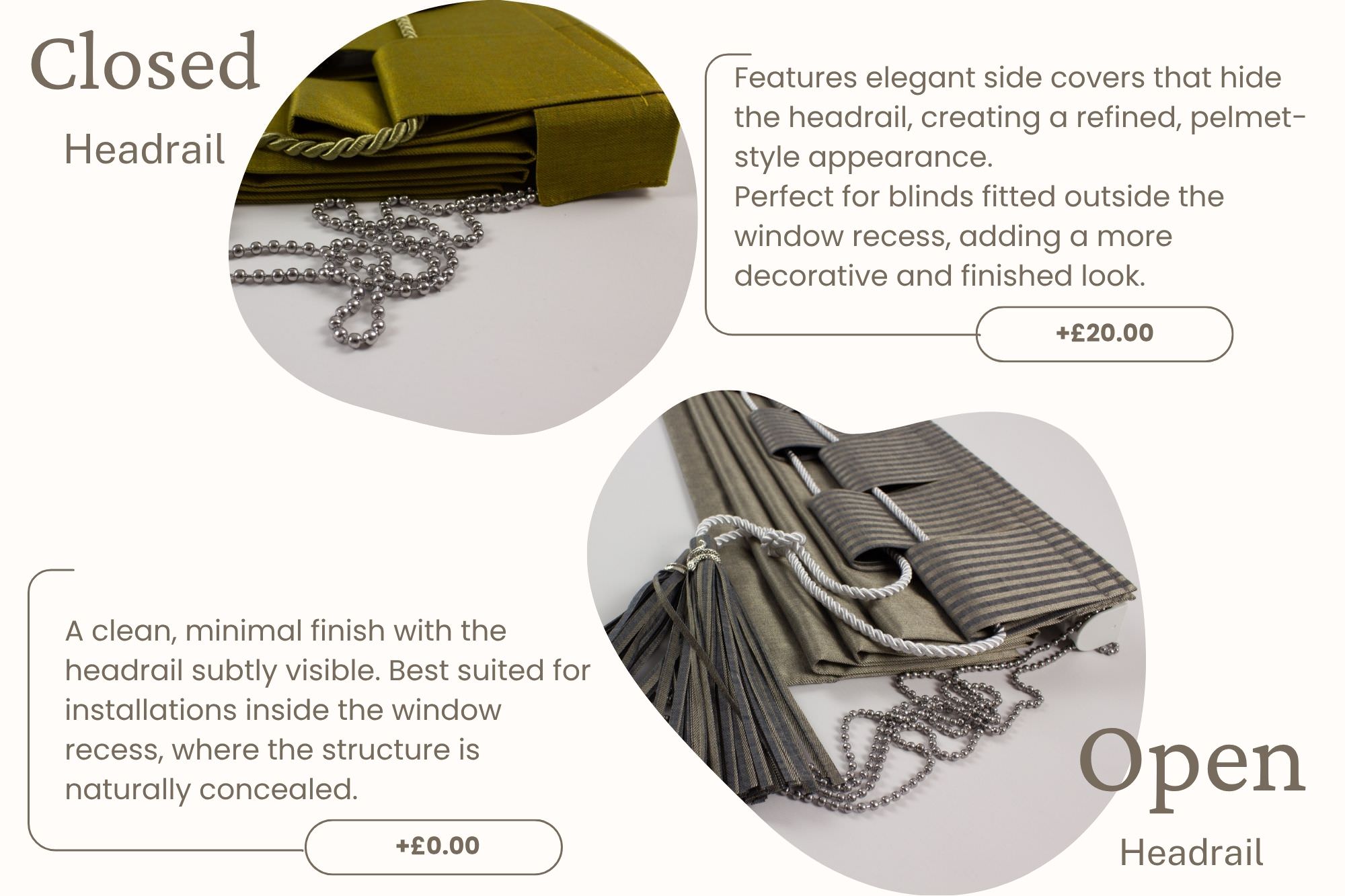 Open and closed headrail guide